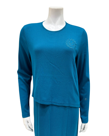 Angelice C-6522 Teal Blue Logo Ribbed Modal Nursing Nightgown myselflingerie.com